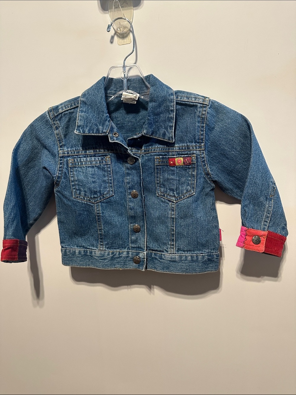 Carter's Blue Denim Jacket with Pink and Red Cuff Details B1